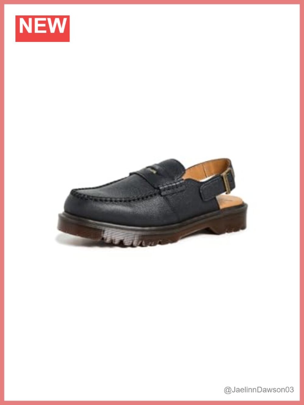 Pebbled Cowhide Leather Slingback Loafers Chunky Rubber Sole Block Heel
